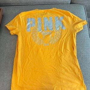 PINK Victoria's Secret yellow Tee with Silver Logo